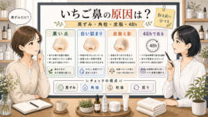 1433基準の相談ボードでいちご鼻の原因を黒ずみ・角栓・皮脂・48時間の戻りから見分けるアイキャッチ