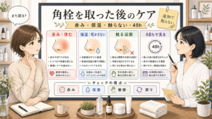 1433基準の相談ボードで角栓を取った後のケアを赤み・保湿・摩擦・48時間の戻りから見分けるアイキャッチ