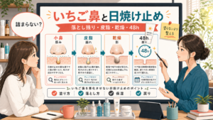 いちご鼻と日焼け止めを落とし残り皮脂乾燥と48時間の戻りで見分ける図解