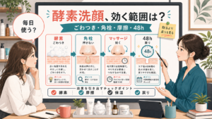 酵素洗顔の効果と毛穴マッサージの使い分けを48時間の戻りで見分ける図解