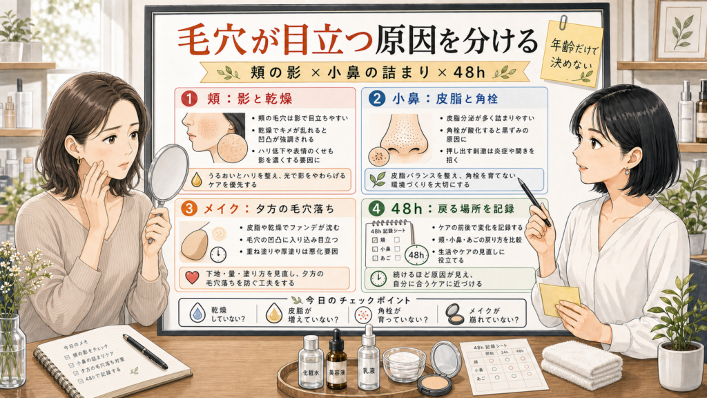 更年期に毛穴が目立つ日は原因を場所で分ける???????