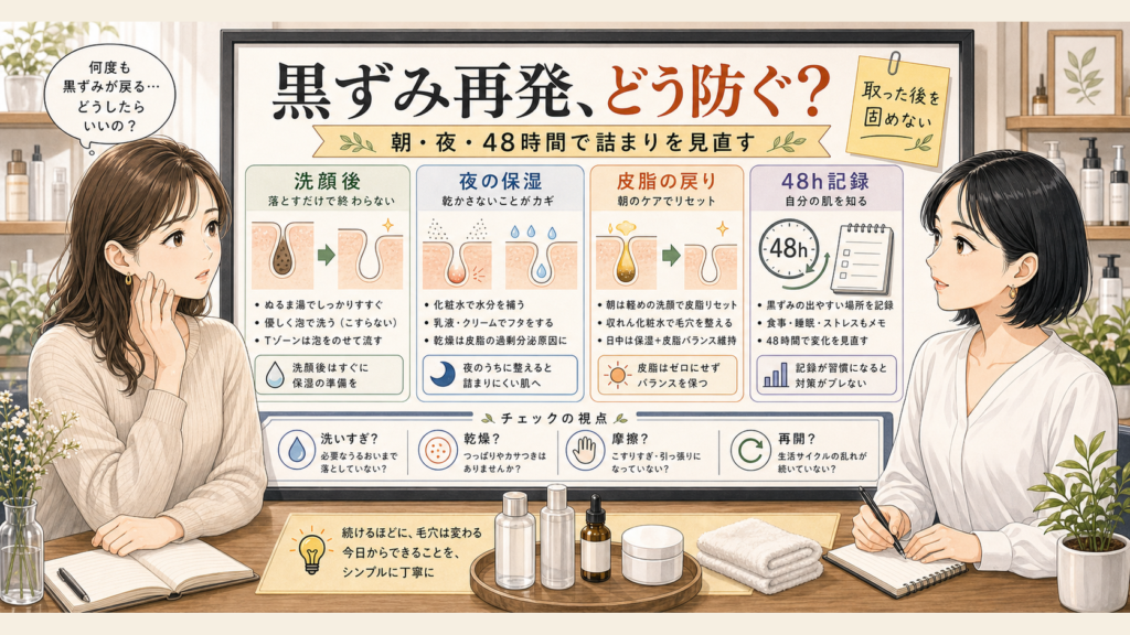 黒ずみ毛穴の再発予防を朝夜48時間で見る判断マップ