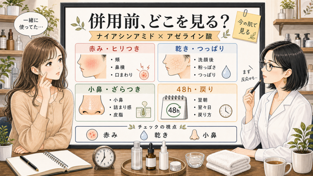 ナイアシンアミドとアゼライン酸の併用を敏感肌の赤みと小鼻で整理する美容相談アイキャッチ