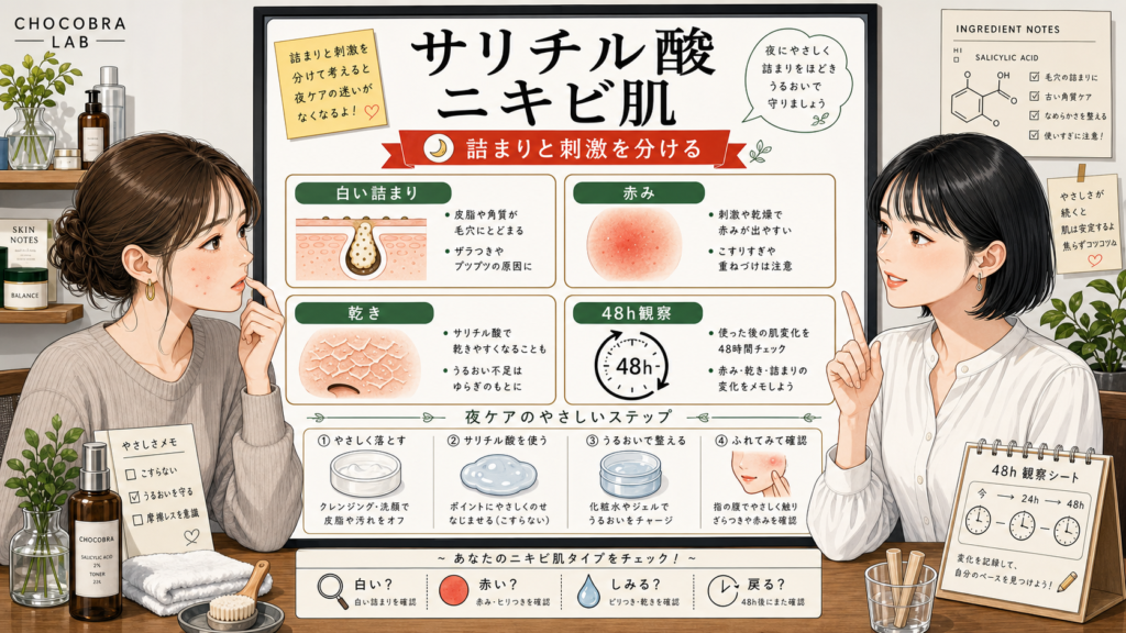 サリチル酸とニキビ肌の詰まりと刺激を分ける相談ボード