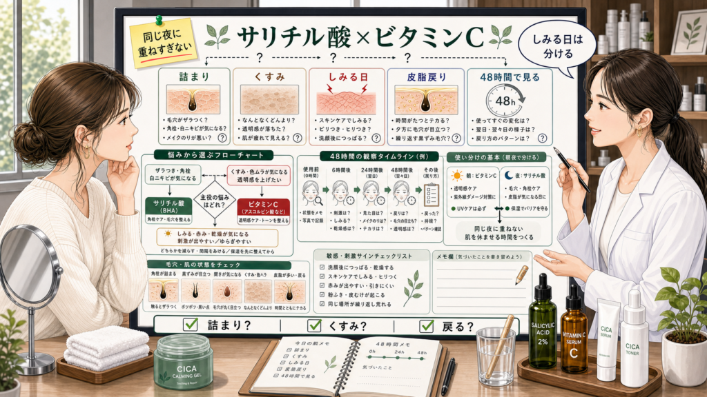 サリチル酸とビタミンCの併用を詰まり・くすみ・しみる日・48時間で見る相談ボード
