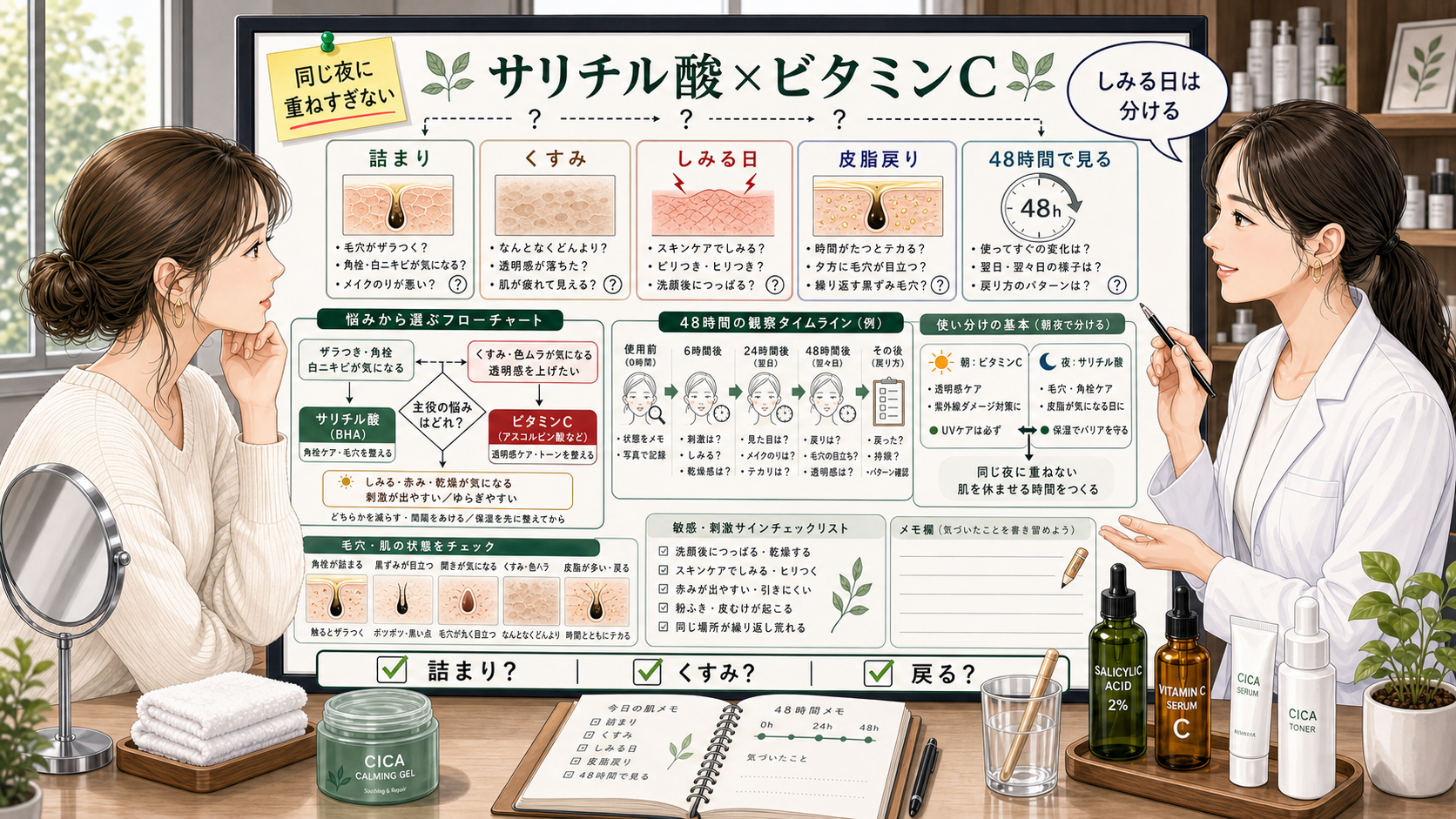 サリチル酸とビタミンCの併用を詰まり・くすみ・しみる日・48時間で見る相談ボード