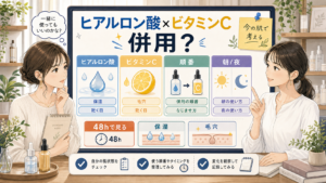 ヒアルロン酸とビタミンCの併用を順番、朝夜、乾く日で分ける診断ボードのアイキャッチ
