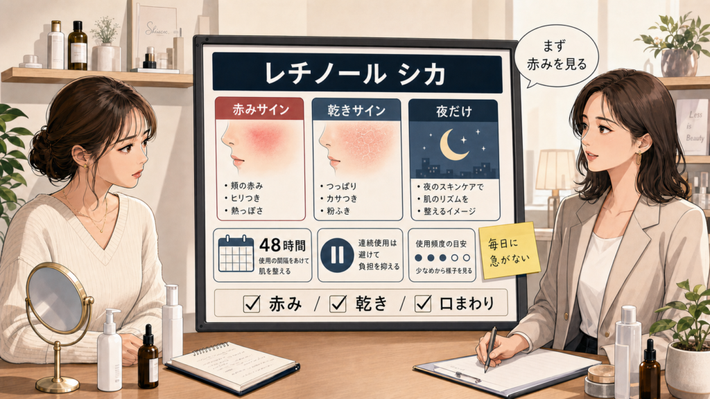 レチノールとシカの併用を赤み・乾き・48時間で整理する美容相談ボード