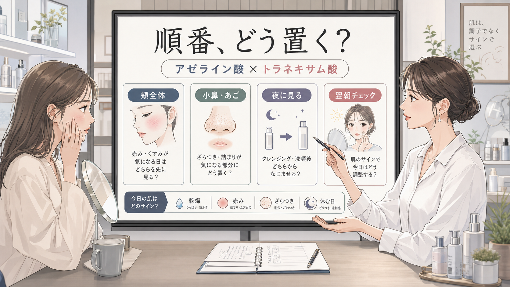 アゼライン酸とトラネキサム酸の順番を肌状態で整理するアイキャッチ