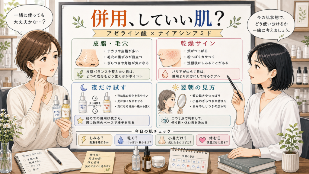 アゼライン酸とナイアシンアミドの併用を肌状態で整理するアイキャッチ