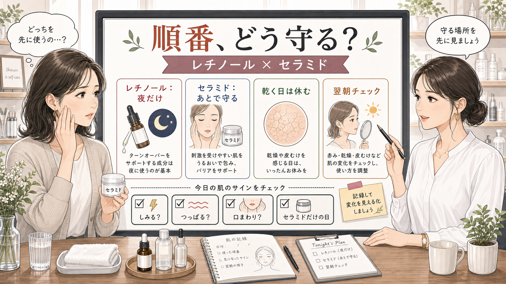 レチノールとセラミドの順番を乾燥サインで整理するアイキャッチ
