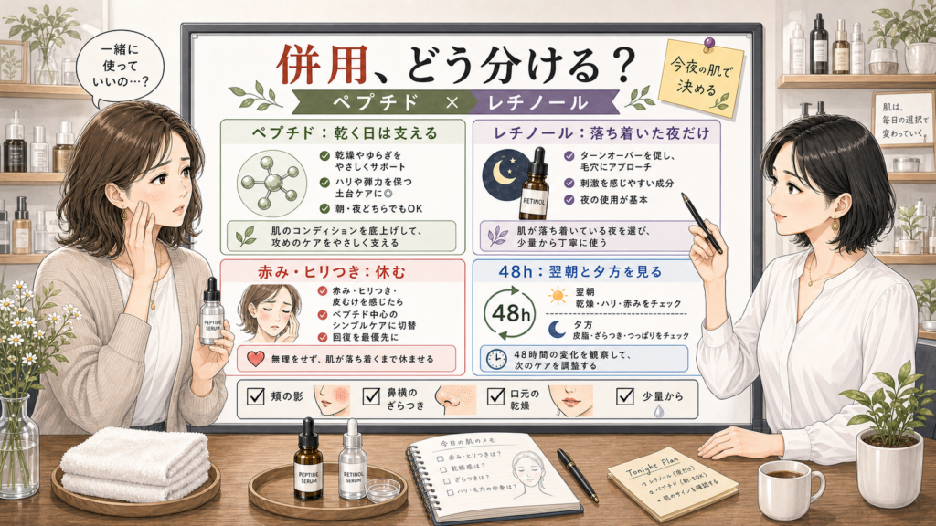 ペプチドとレチノールの併用をエイジング毛穴と乾燥で分ける美容相談アイキャッチ