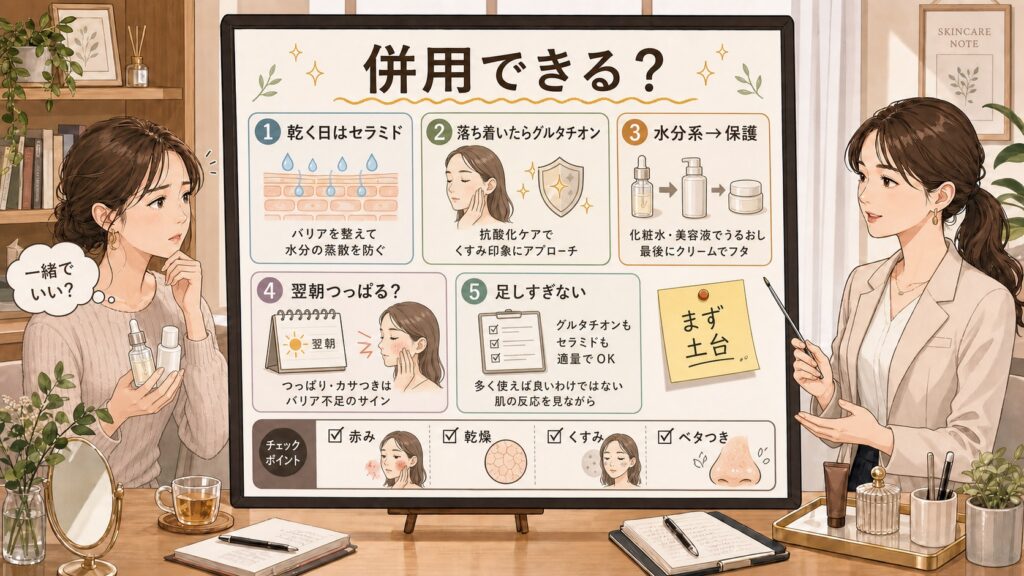 グルタチオンとセラミドの併用順を整理する相談ボード