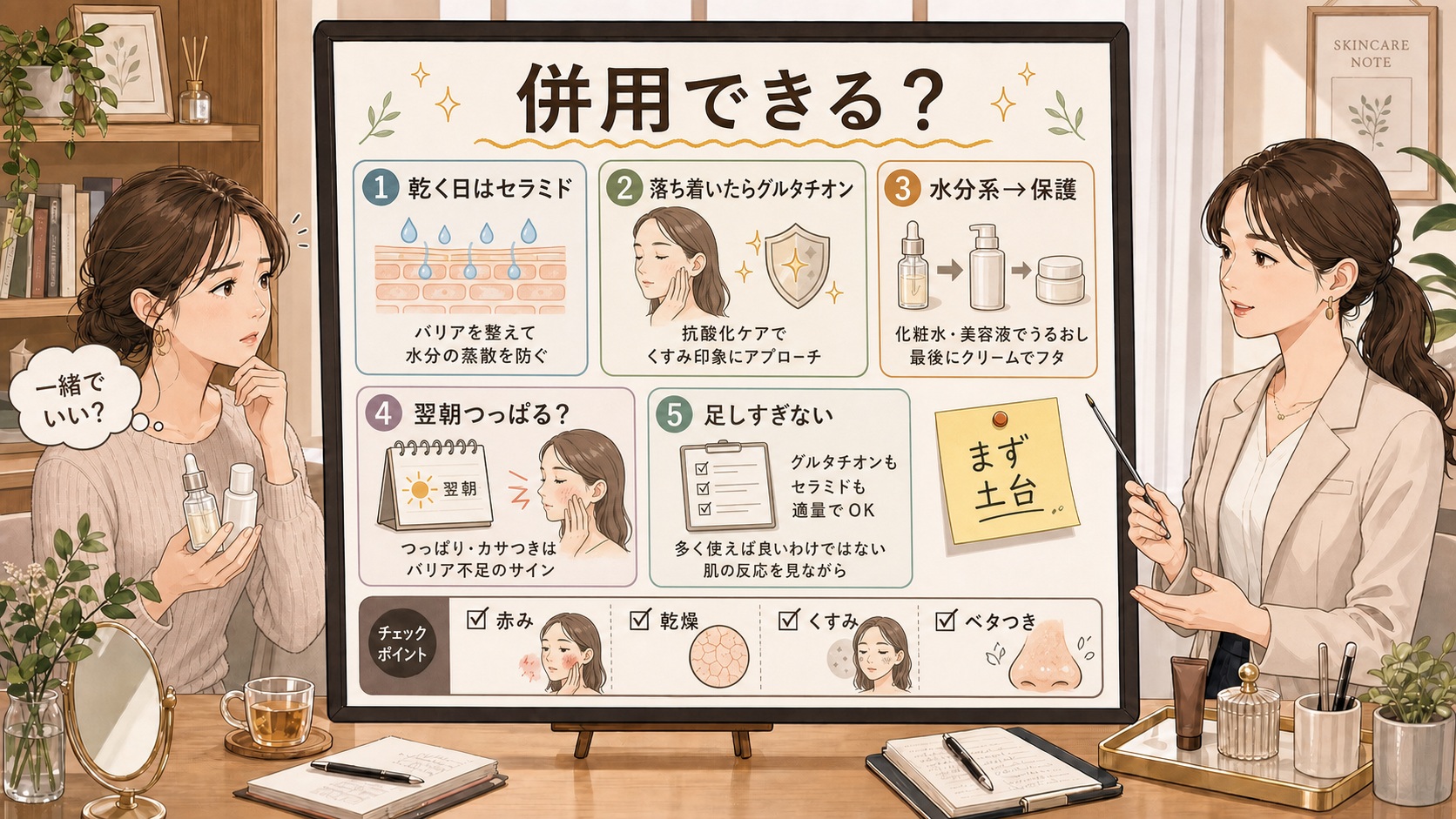 グルタチオンとセラミドの併用順を整理する相談ボード