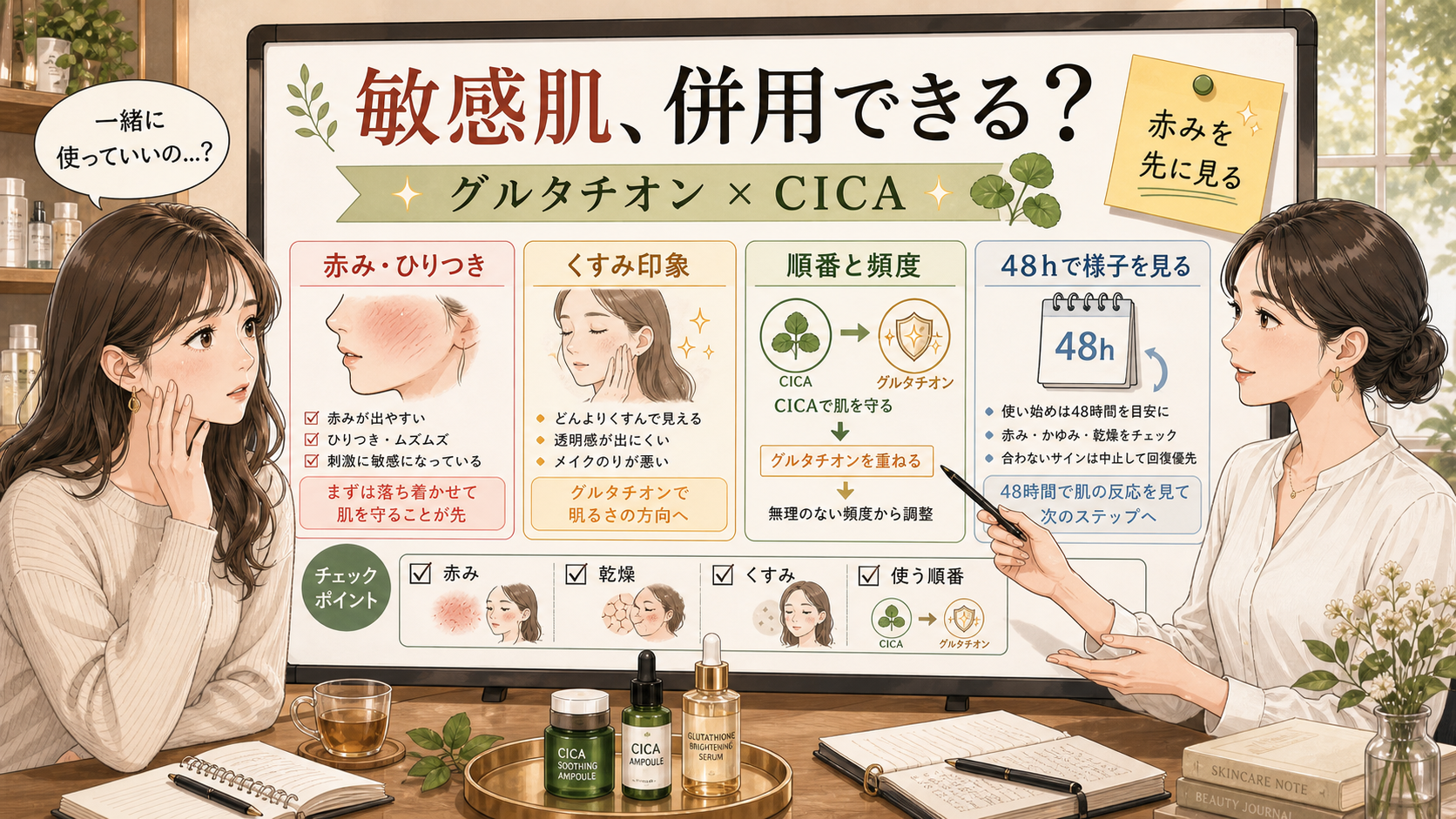 グルタチオンとCICAの併用を敏感肌向けに整理した相談ボード