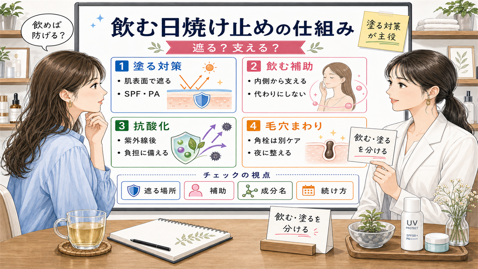 飲む日焼け止めの仕組みと塗る対策の違いを整理する相談ボード