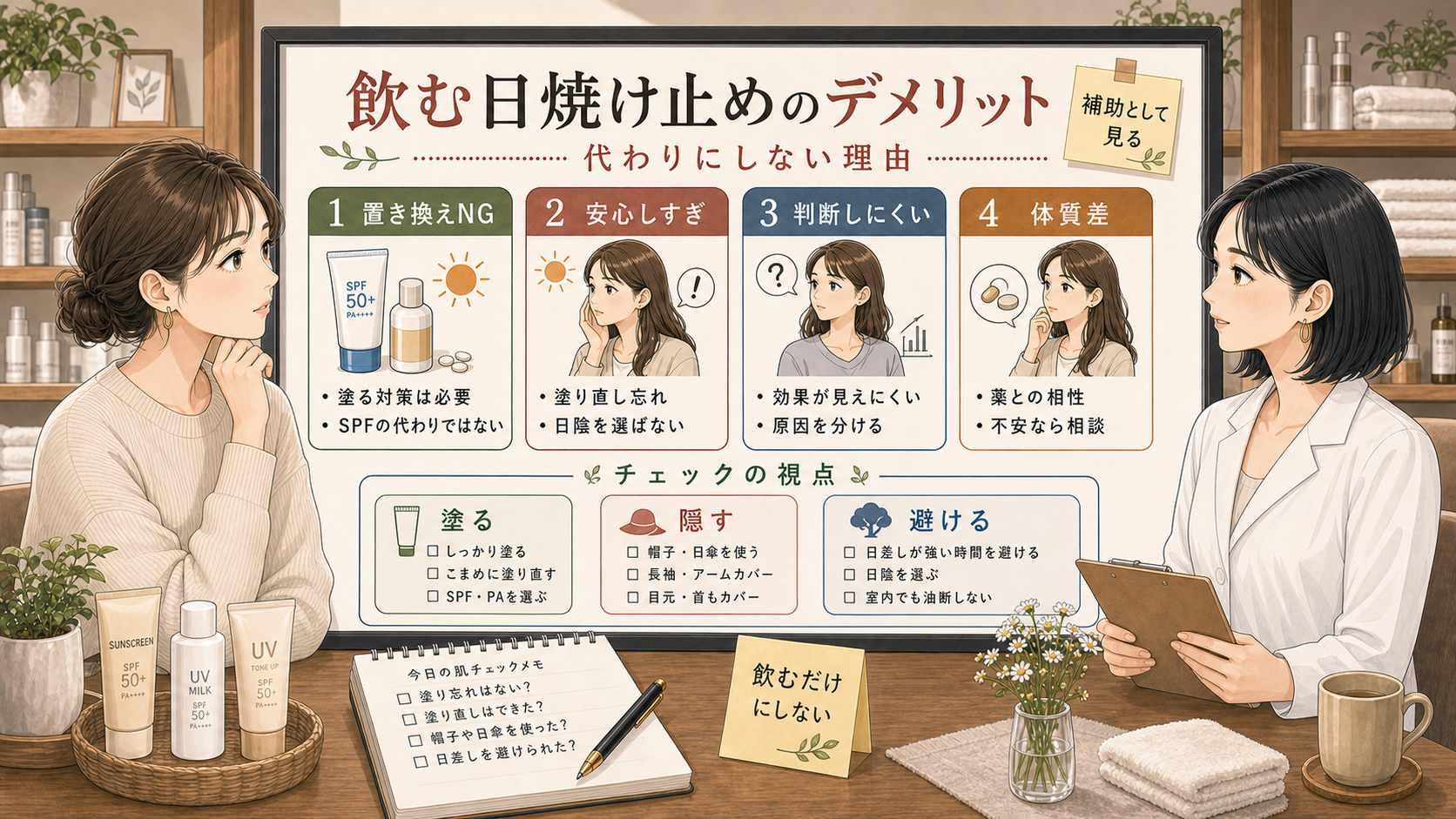 飲む日焼け止めのデメリットと塗る対策を整理する相談ボード