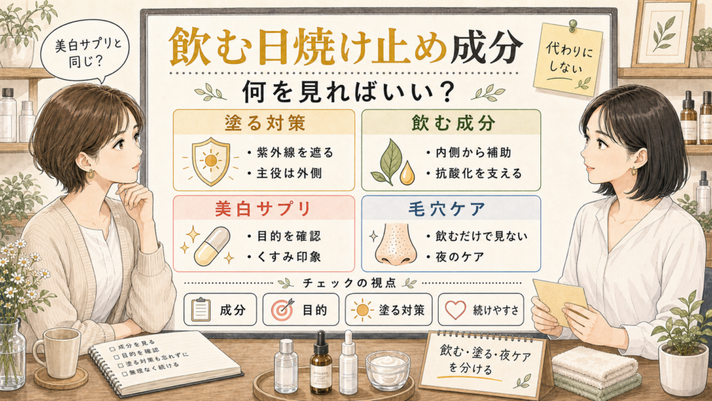 飲む日焼け止め成分と美白サプリの違いを整理する相談ボード