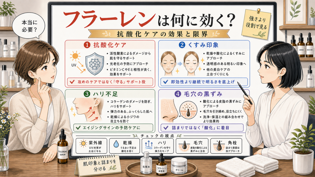 フラーレンの効果と抗酸化ケアの限界を整理する相談ボード