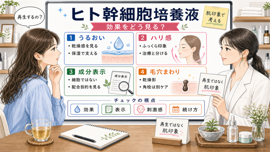 ヒト幹細胞培養液の効果を化粧品として整理する相談ボード