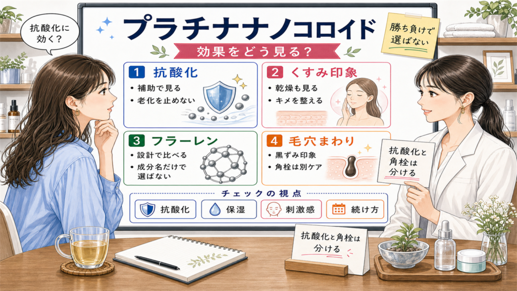 プラチナナノコロイドの効果とフラーレンとの違いを整理する相談ボード
