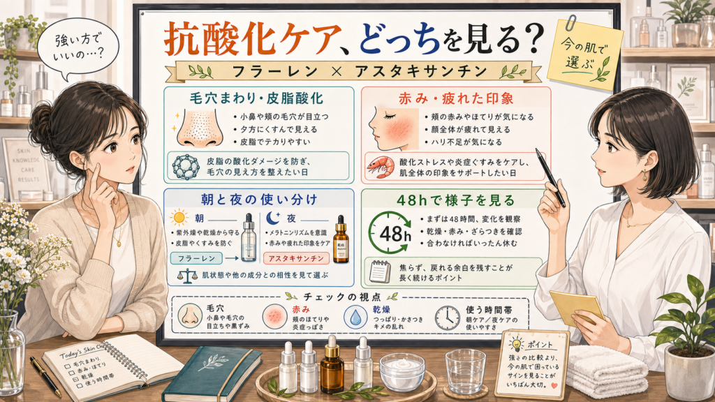 フラーレンとアスタキサンチンの抗酸化ケアを肌悩み別に整理した相談ボード