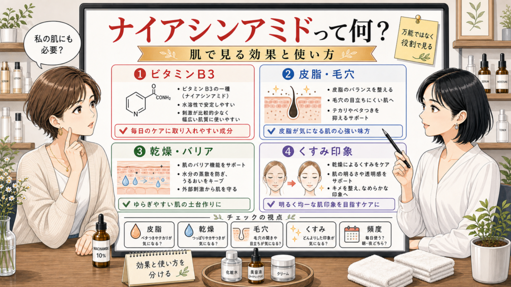 ナイアシンアミドとは何かと肌で見る効果を整理する相談ボード