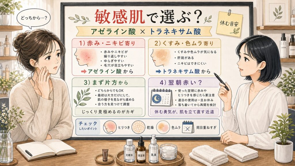 アゼライン酸とトラネキサム酸を敏感肌で選ぶ判断ボード