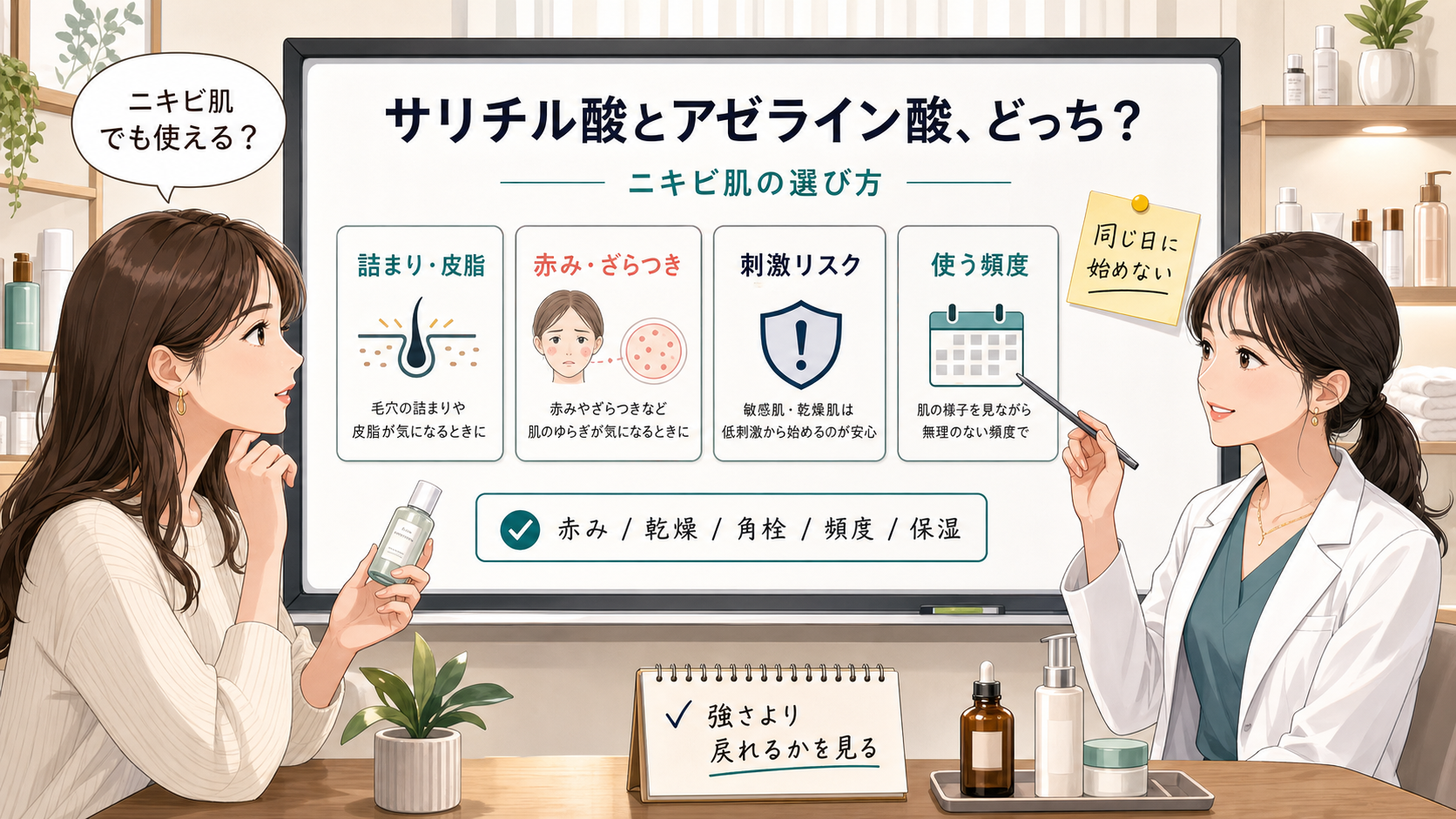 サリチル酸とアゼライン酸の違いをニキビ肌向けに整理する相談ボード