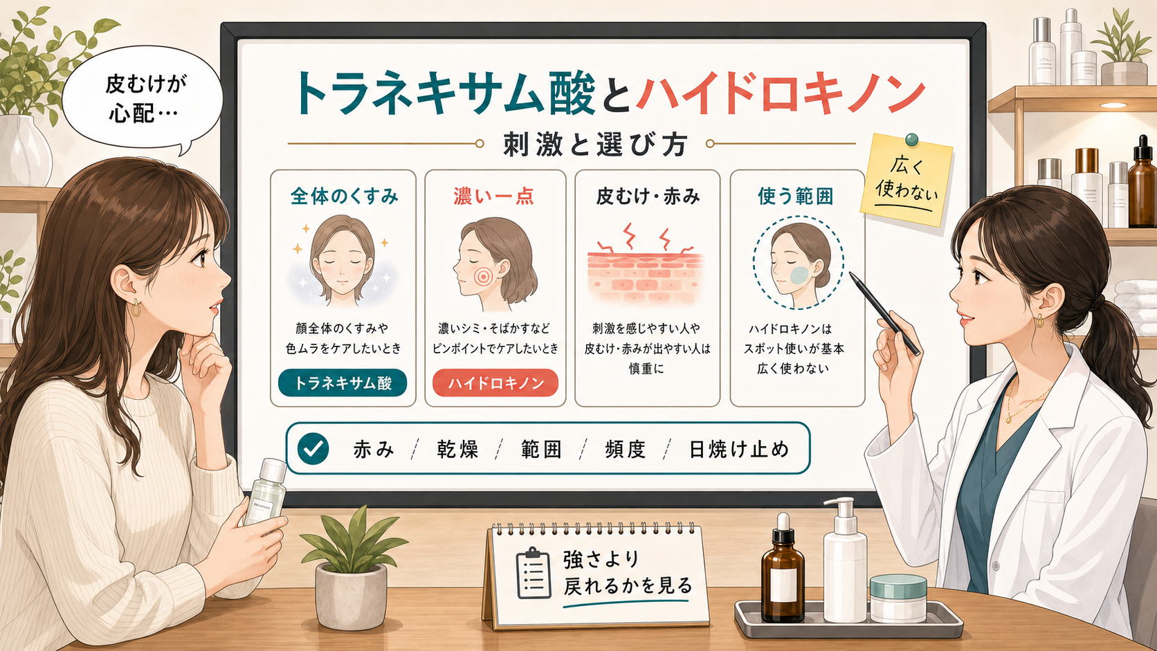 トラネキサム酸とハイドロキノンの刺激と選び方を整理する相談ボード