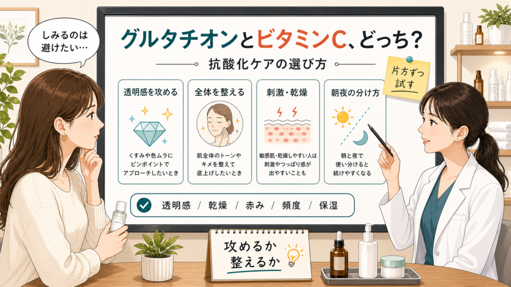 グルタチオンとビタミンCの抗酸化ケアの選び方を整理する相談ボード