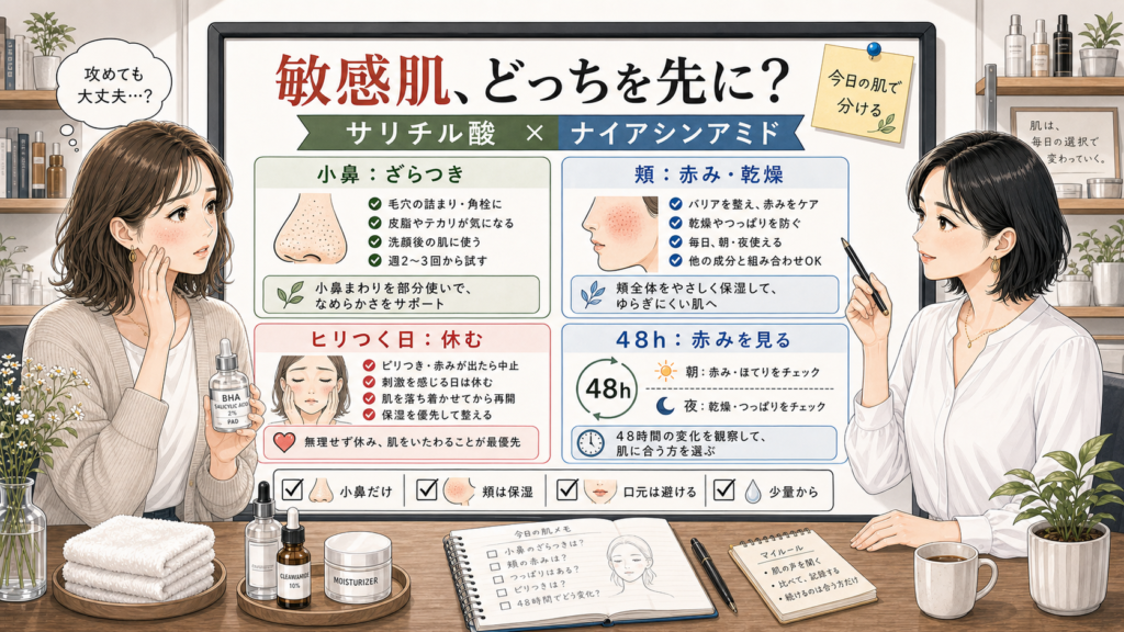 サリチル酸とナイアシンアミドを敏感肌で分ける美容相談アイキャッチ