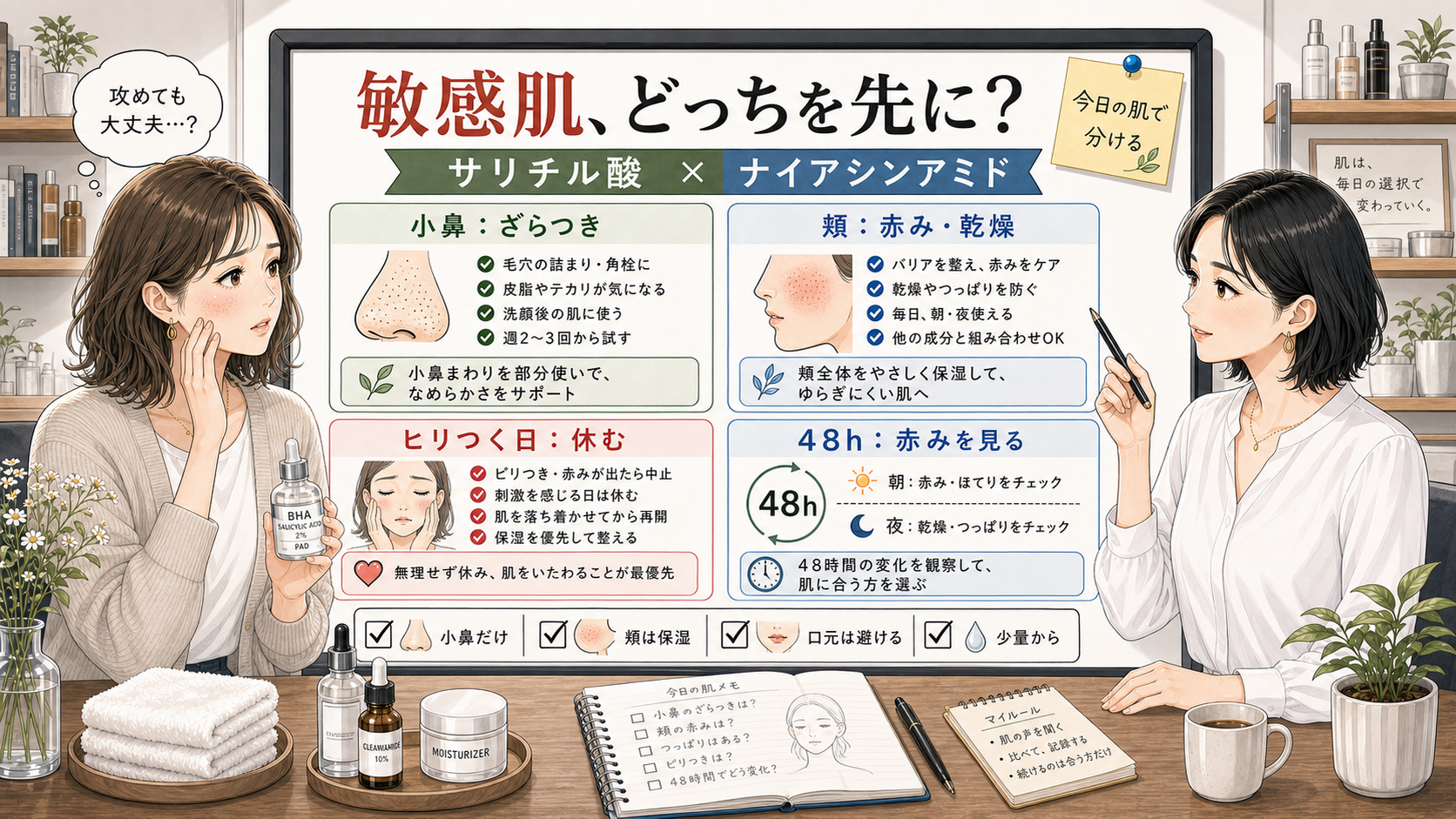 サリチル酸とナイアシンアミドを敏感肌で分ける美容相談アイキャッチ