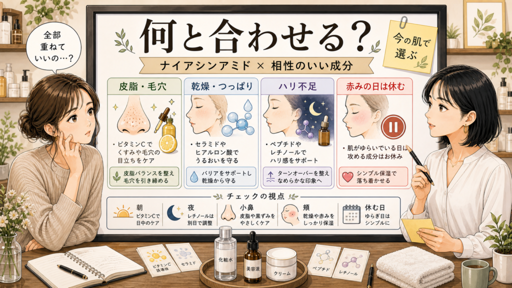 ナイアシンアミドと相性のいい成分を肌状態別に整理する美容相談ボード