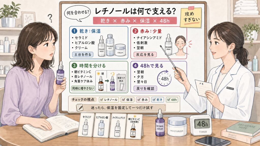 レチノールと相性のいい成分を乾き・赤み・保湿・48時間観察で比較する1433基準の美容メディア挿絵アイキャッチ