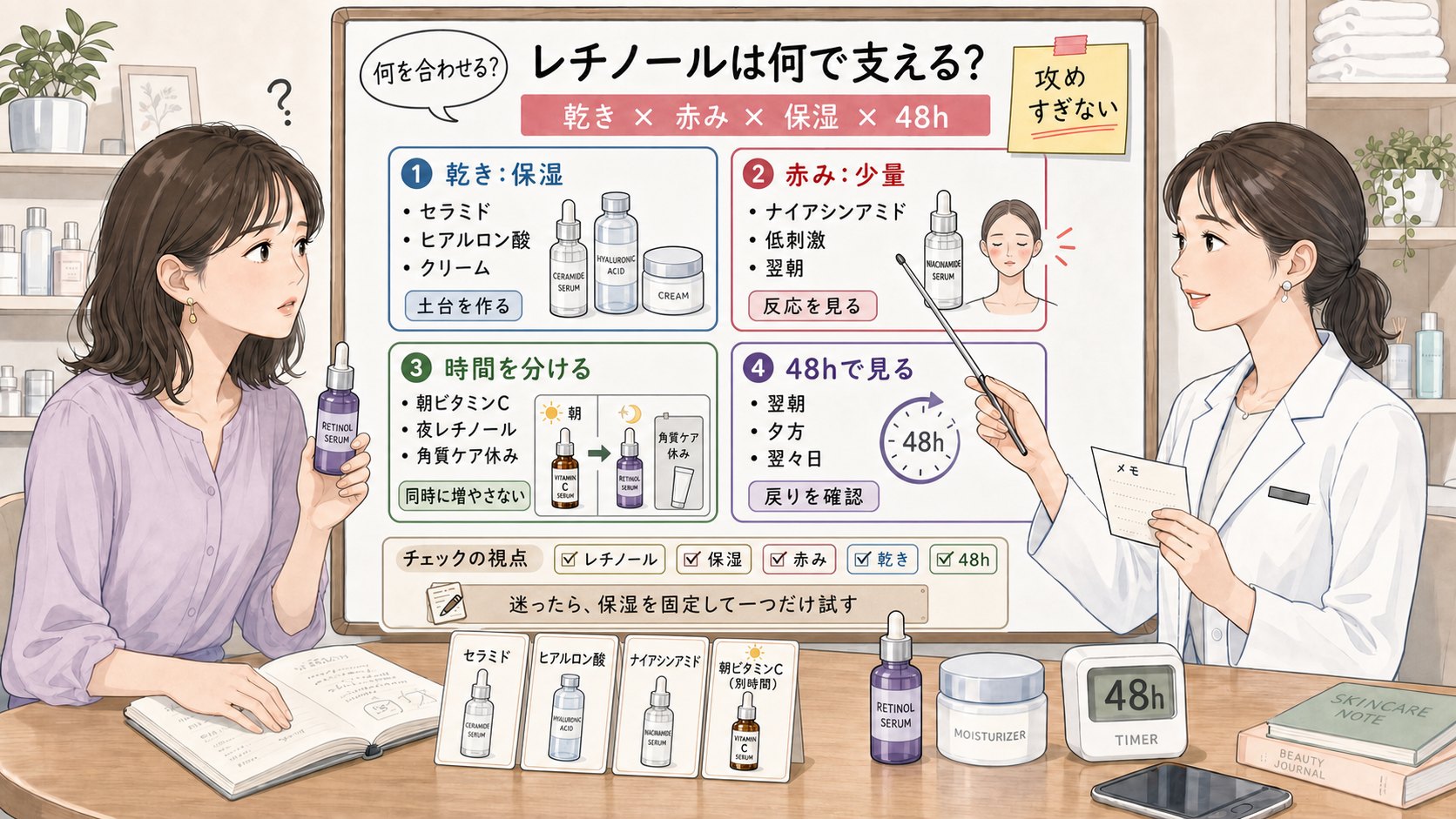 レチノールと相性のいい成分を乾き・赤み・保湿・48時間観察で比較する1433基準の美容メディア挿絵アイキャッチ