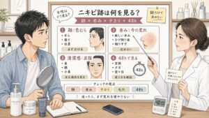 ニキビ跡を女性がどう見るかを跡・赤み・テカリ・毛穴・48時間観察で比較する1433基準の美容メディア挿絵アイキャッチ