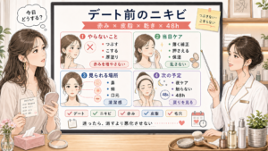 デート前のニキビを赤み・皮脂・乾き・48時間ケアで比較する1433基準の美容メディア挿絵アイキャッチ