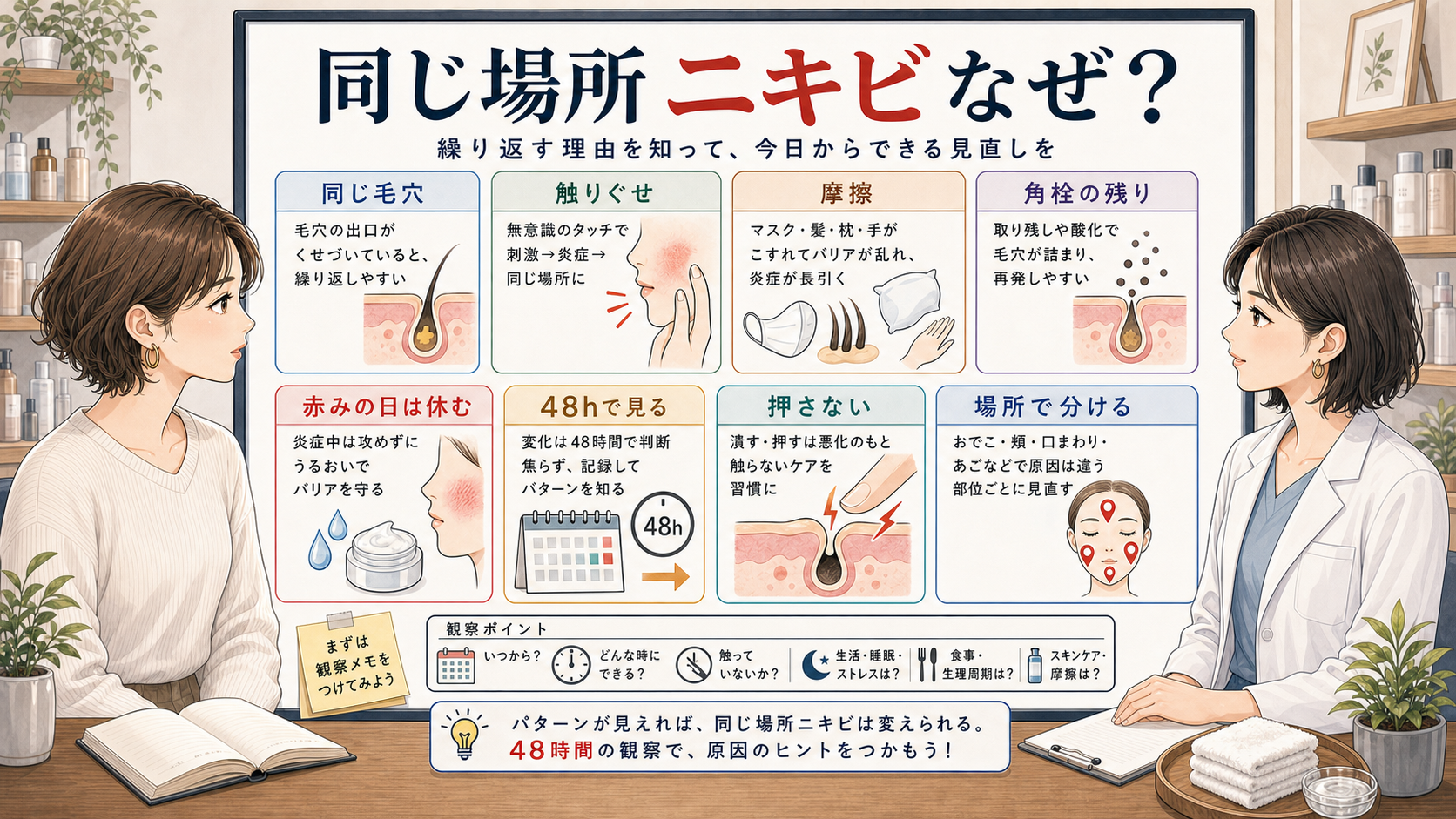 ニキビが同じ場所に繰り返す理由の判断マップ