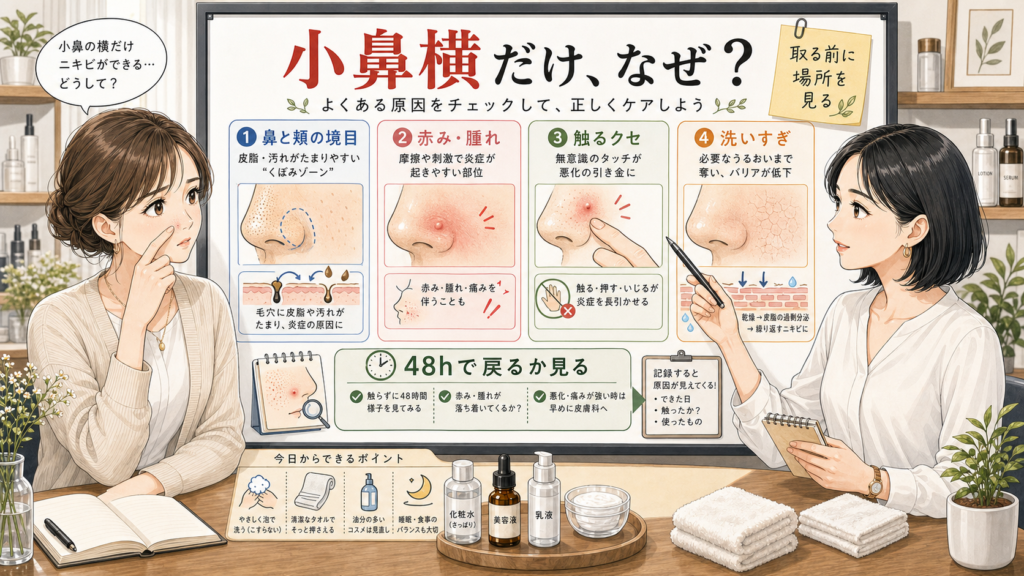 小鼻横ニキビの原因と見方を整理した判断マップ