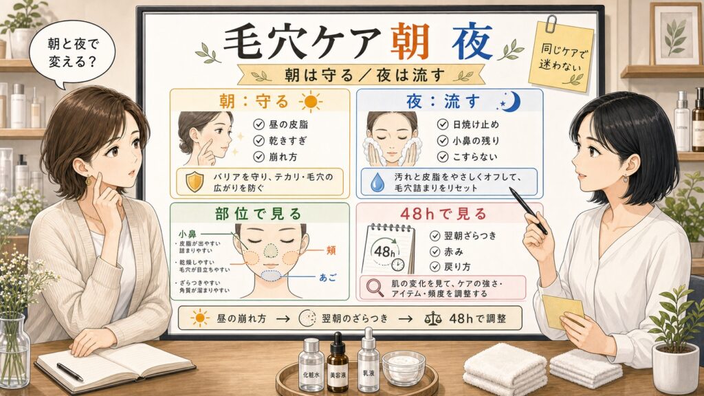 朝と夜の毛穴ケアを48時間で見分ける判断ボード
