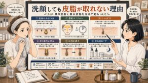洗顔後に残る皮脂と戻る皮脂を分け、Tゾーンや出口の硬さを整理する美容相談ボード
