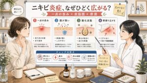 ニキビ炎症がひどく広がる理由を一点の赤み・皮脂膜・酸化皮脂・摩擦で比較する1433基準の美容メディア挿絵アイキャッチ