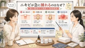 ニキビが急に腫れる理由を白い詰まり・内圧・壁の負担・免疫反応で比較する1433基準の美容メディア挿絵アイキャッチ