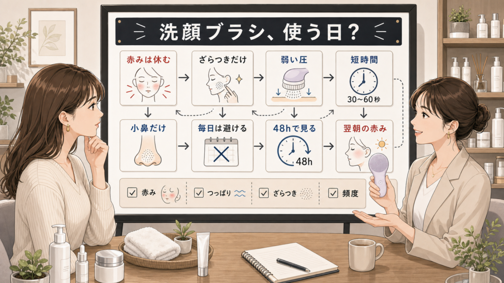 洗顔ブラシを毛穴に使う日と休む日を見分ける判断マップ