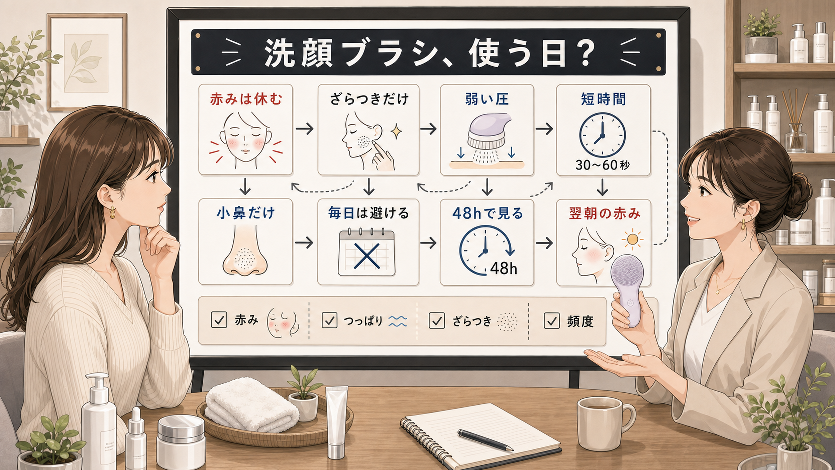 洗顔ブラシを毛穴に使う日と休む日を見分ける判断マップ