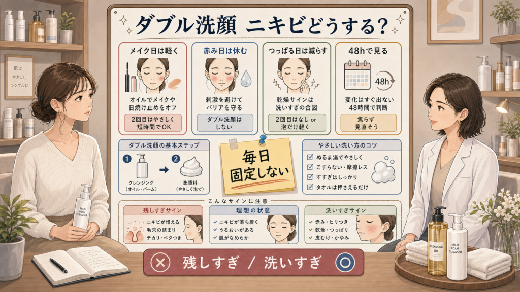 ダブル洗顔とニキビの判断を整理した洗顔マップ