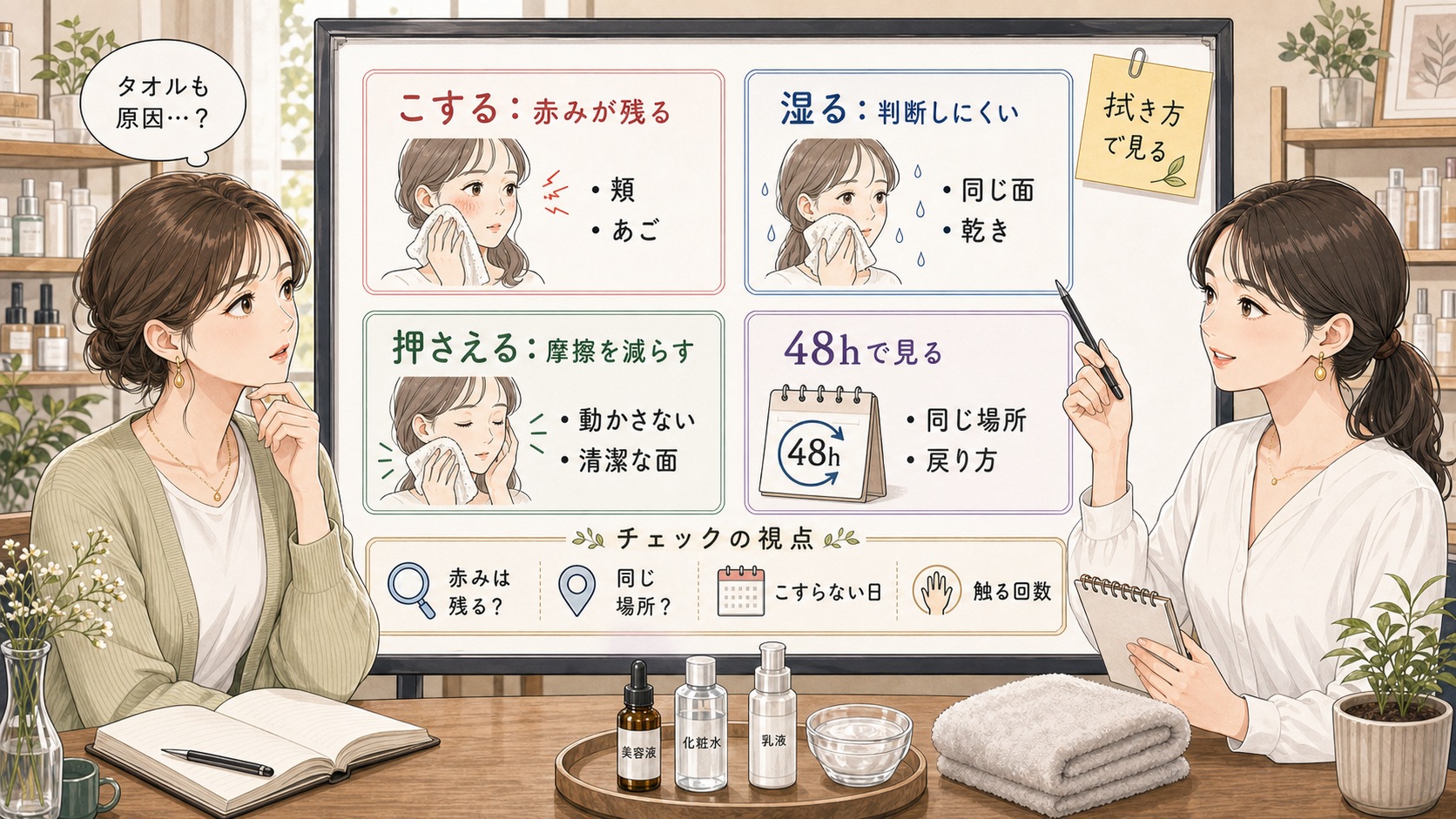 ニキビとタオル摩擦の原因を48時間で見る判断マップ