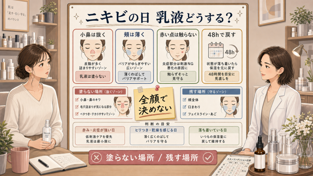 ニキビの日の乳液判断を整理した場所別マップ