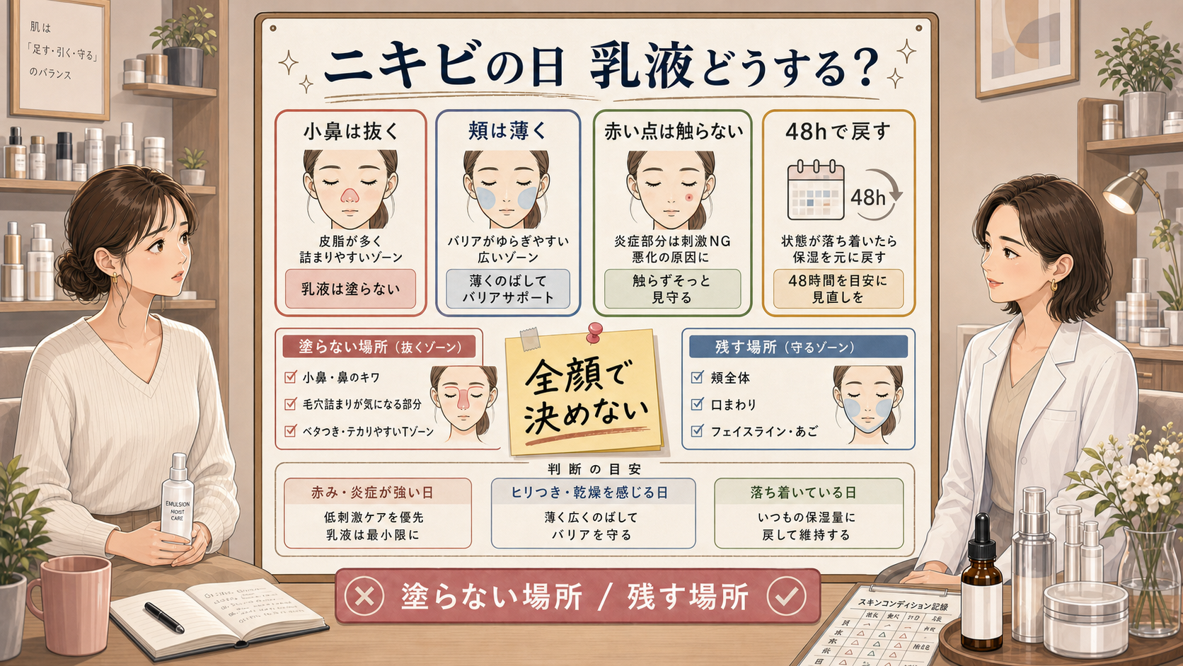ニキビの日の乳液判断を整理した場所別マップ